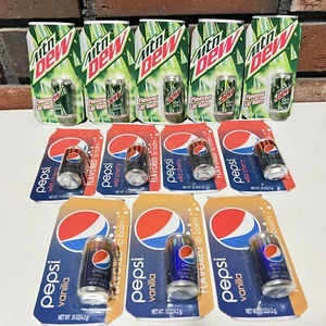 12 Mountain Dew Pepsi Vanilla Wild Cherry Flavored Lip Balms Soda Cans 2010 - Picture 1 of 10