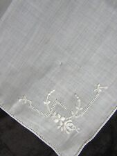 Vintage Embroidery Hankie White Rose Emb Handkerchief Flower Hanky 1319