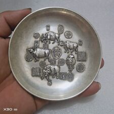 Chinese Exquisite collect copper 5 ox cow statue figure Plate Tray table decor