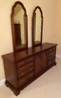 American Drew Solid Cherry Long Dresser with Two Mirrors (Vintage) Cherry Grove