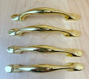 4 Vintage goldfarbene Schrank Schublade glatter Bogen Ziehgriff 3" C bis C Kieler - Bild 1 von 5