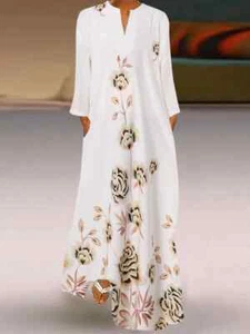 Zanzea Long Sleeve Flower Print Maxi Dress SKUH59973, White Floral, XXL - Picture 1 of 5