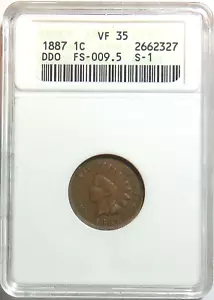 1887 US Indian Cent Error Coin: DDO FS-009.5 ANACS VF 35 Old Holder + Free Ship - Picture 1 of 2