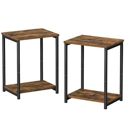 Set of 2 Side Tables, 2-Tier Sofa Side Tables, Bedside Tables with Steel - Image 1 of 4