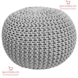 Cotton Knitted Pouffe & Footstool Large 50cm heavy duty Round Cotton Beanbag