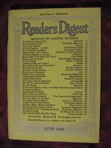 Readers Digest June 1940 Wendell Willkie H L Mencken Arturo Toscanini - Picture 1 of 1