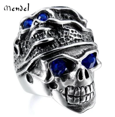 Anillo calavera MENDEL de acero inoxidable para hombre Punk Outlaw motociclista circonita cúbica talla 7-15 Foto 1 de 4