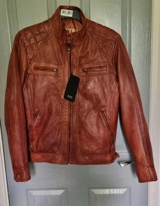 Aviatrix Men's Leather Biker Jacket Brown, Small - Picture 1 of 7