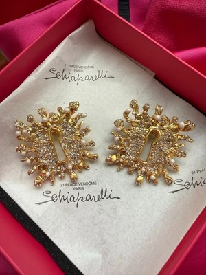 Aretes Schiaparelli con estrás esmaltados ojo de cerradura. Con caja y bolsa antipolvo Foto 1 de 4