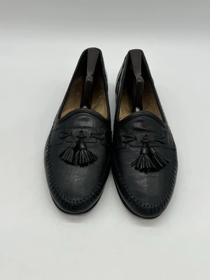 Zapatos de vestir mocasines Santoni Aspen para hombre talla 10D de cuero negro con borla de lagarto Foto 1 de 4