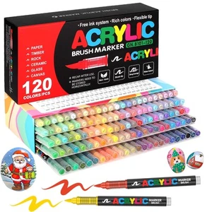 120 Colors Acrylic Paint Markers, Soft Brush Tip Pens and Markers, Acrylic Pa... - Picture 1 of 9