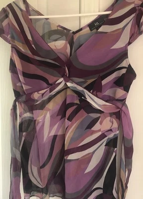 Iz Byer Women’s Size XL Top Blouse Chiffon Flowy Multicolor Art To Wear Tie Back - Image 1 of 4