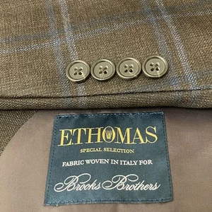 Brooks Brothers Sport Coat Mens 40R Brown Blue Windowpane Merino Wool Blazer - Picture 1 of 16