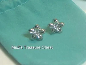 Sterling Silver Flower Pierced Earrings w center Crystal, 925 * New w Gift Box * - Picture 1 of 5