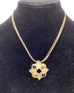 Premier Designs Catwalk Pendant Necklace Tiger's Eye & Onyx Set In Goldtone - Picture 1 of 10