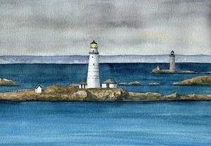 Tarjetas de notas de Boston Light & The Graves Lighthouse en el puerto de Boston, Massachusetts - Imagen 1 de 2