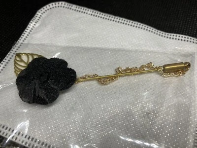 Lapel Black Rose Flower Boutonniere Stick Brooch Pin Men's Accessory Suit #393 - Image 1 of 4