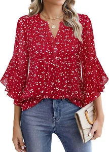Women's 3/4 Sleeve Tops Dressy Casual Business Work Blouses Chiffon Office Shirt - Picture 1 of 12