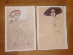 2 Kunst Postkarten, Egon Schiele, Frauen, Zeichnung, Portrait, Neu