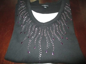 Womens black 3/4 sleeve rhinestone sequins shirt size 2X trilllogy - Picture 1 of 2