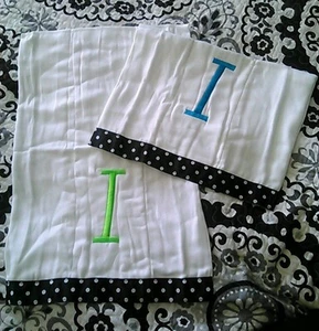 Frazzled and Dazzled Diaper Liner Polka Dot Monogram "I" Teal (2) NEW Burp Rag  - Picture 1 of 5