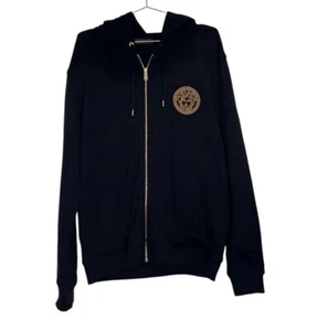 Versace stitched Medusa Full Gold Zipper Hoodie Black Brand New Unisex Size M - Picture 1 of 11