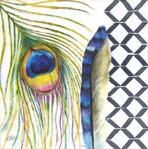 P053# 3 x Single Paper Napkins Decoupage Tissue Peacock Bird Feather On White - Picture 1 of 9