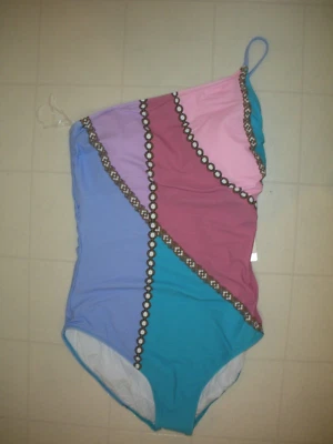 GOTTEX Multicolor Modern Shades 1 Pc One Shoulder Style Swimsuit Sz 12 NWT - Image 1 of 2