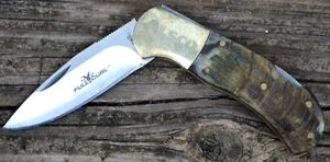 Browning Full Curl 107 Lockback Flat Steel Blade Sheep Horn Handle Folding Knife - Picture 1 of 12