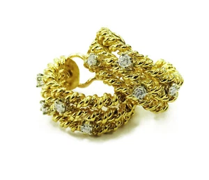 18k Yellow Gold Diamond Three Row Rope Style Ladies Hoop Earrings ~ 15.4g - Picture 1 of 4