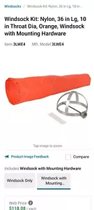 Windsock Kit: Nylon, 36 in Lg, 10in, Orange, Windsock with Mounting (1A-1E) - Picture 1 of 4
