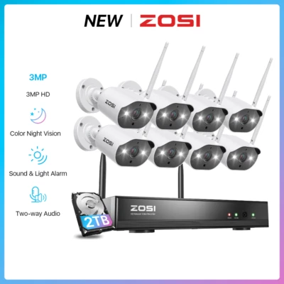 ZOSI 8CH 2K 3MP Wireless IP Security Camera System Audio CCTV Color Night 1/2TB - Image 1 of 4