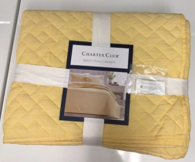 NEW! Charter Club Solid Chambray FULL / QUEEN Quilt Yellow Cotton Shell ($200) - Image 1 of 4