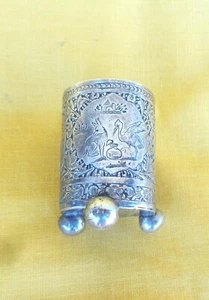 VERY RARE ANTIQUE PERSIAN SILVER TOOTHPICKS HOLDER WITH IMAGES OF THE FABULIST - Picture 1 of 10