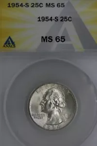 1954 S MS 65 ANACS - Quartiere di Washington, argento 25 centesimi (0,25) - Foto 1 di 2
