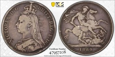 Moneda #51234A Jubileo Reina Victoria Corona Gran Bretaña 1889 PCGS F Detalle Foto 1 de 4