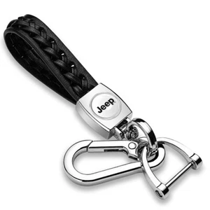 Jeep in White Braided Rope Style Genuine Leather Chrome Hook Key Chain - Picture 1 of 7