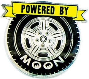 Mooneyes Powered by Moon Tire Sticker Adhesive on Back GM Hot Rod Decal Rock - Picture 1 of 1