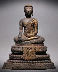 Escultura de Buda de Bronce Tailandés Phra Rattana Malai Figura Siglos XIX-XX - Imagen 1 de 11