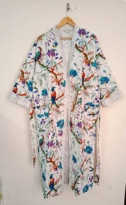 Indian Cotton Kantha Handmade Women Long Kimono Robe Kimono Style Dress Gown - Picture 1 of 4