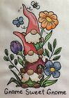 Embroidered Quilt Block Panel "Gnome Sweet Gnome" 100% Linen Fabric