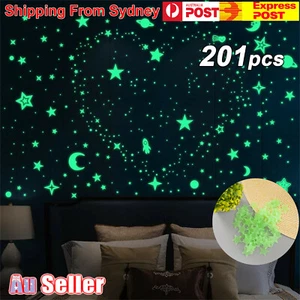201PCS Home Wall Glow In The Dark Stars Stickers Baby KIDS Decal Luminous AUS - Picture 1 of 12