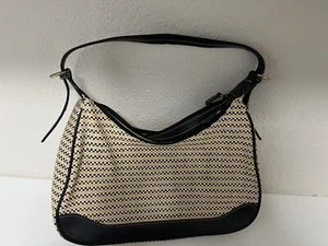 Etienne Aigner Bag Woven Purse Shoulder Bag Beige & Black - Picture 1 of 11