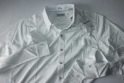 Tommy Bahama San Lucio Stretch Shirt Solid White LS Long Sleeve Island Zone New - Image 1 of 4