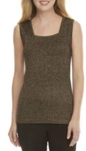 Kasper Women's Black & Gold Metallic Knit Shell Tank Large $59 - Picture 1 of 4