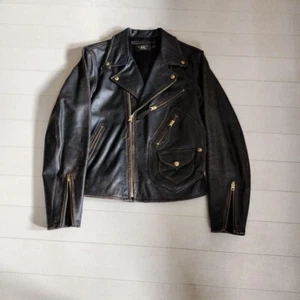 RRL Ralph Lauren Motorcycle Jacket Biker Leather Size L  Shoulder width . .45cm - Picture 1 of 4