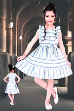 Cotton Striped Summer Buttoned Belted  Casual Party Beach Knee Length Girl Dress