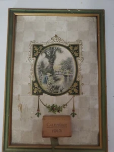 Antik 1913 ~ GERAHMTER KALENDER ~ Frau Blumen Stechpalme - Bild 1 von 8