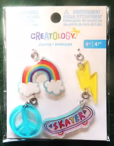 4pc Creatology Pendants Charms Rainbow Lightening Bolt Peace Sign Skateboard New - Picture 1 of 1