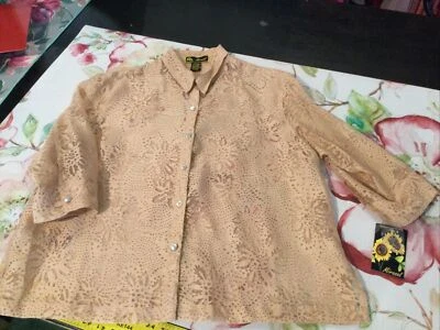 Nuevo con etiquetas Blusa Camisa Mirasol Semi Transparente Caqui Abotonada Burnout Floral Manga 3/4 Foto 1 de 4
